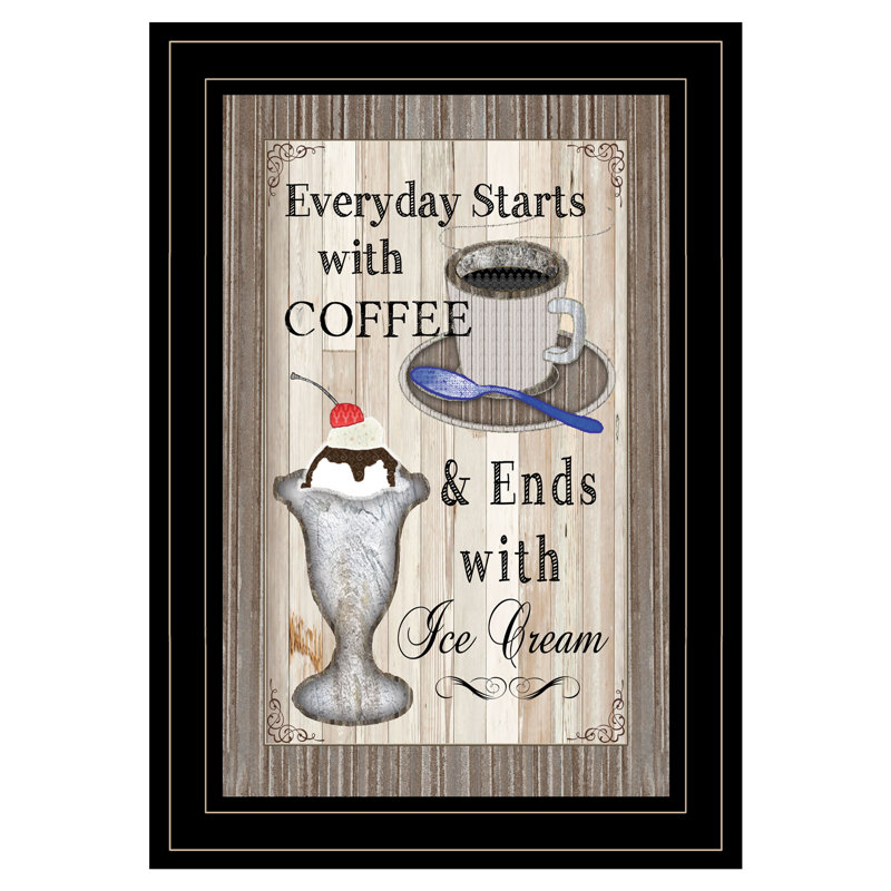 «Everyday Starts with Coffee», art mural encadré pour le salon, la décoration murale pour la maison, Cadre noir
