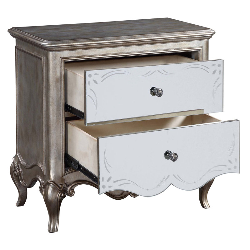 Table de chevet 2 tiroirs champagne antique