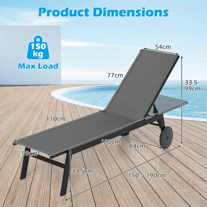 190cm Long Single Chaise, Grey, 1
