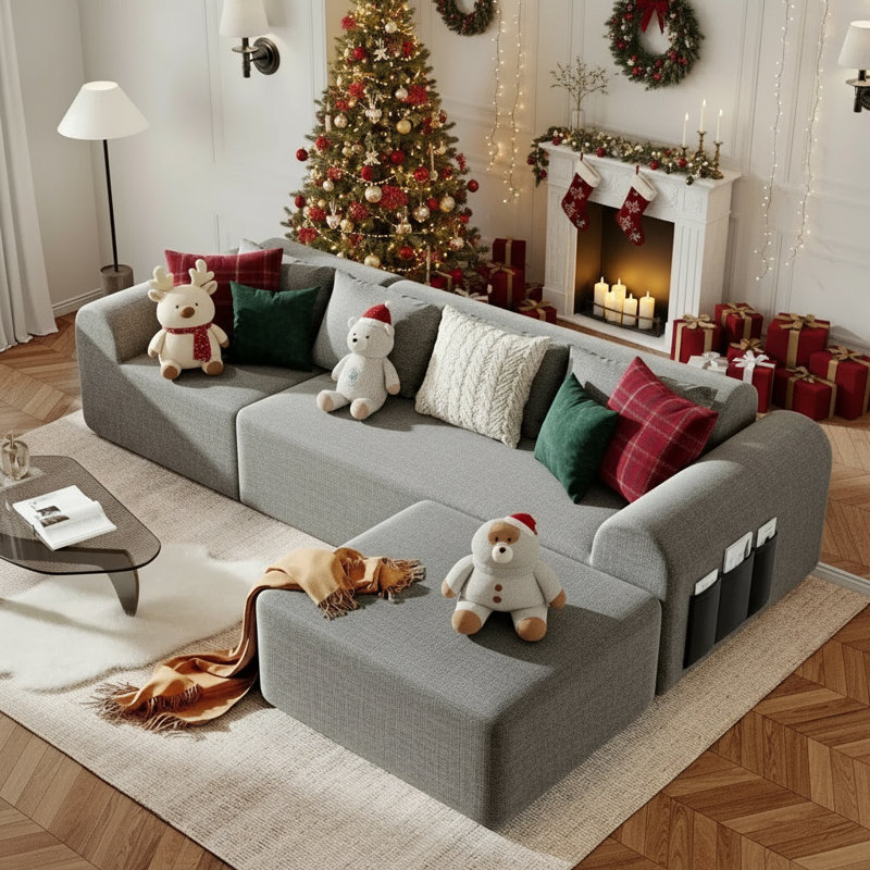 Canapé modulaire de 105,5 po, canapé modulaire avec repose-pieds et 4 coussins, sièges profonds en forme de L pour le salon, canapé rembourré en chenille minimaliste moderne, aucun assemblage requis