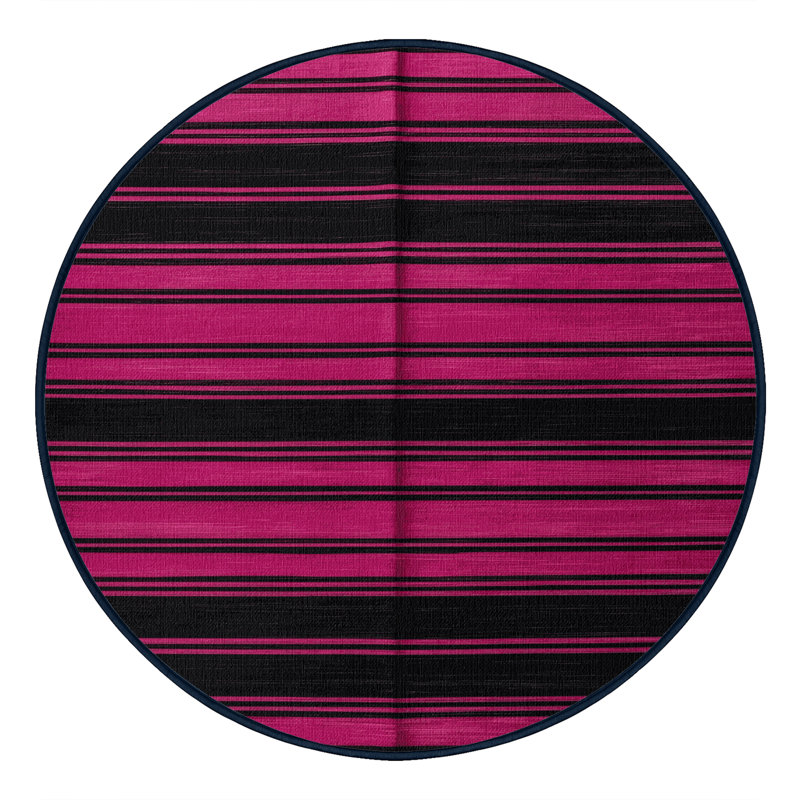 Machine Washable Horizontal Stripes Purple Area Rug, Round 4'