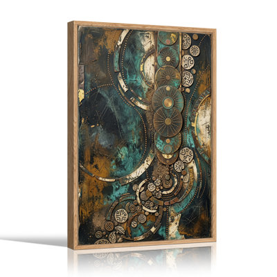 Tableau sur toile aux formes géométriques abstraites turquoise et or