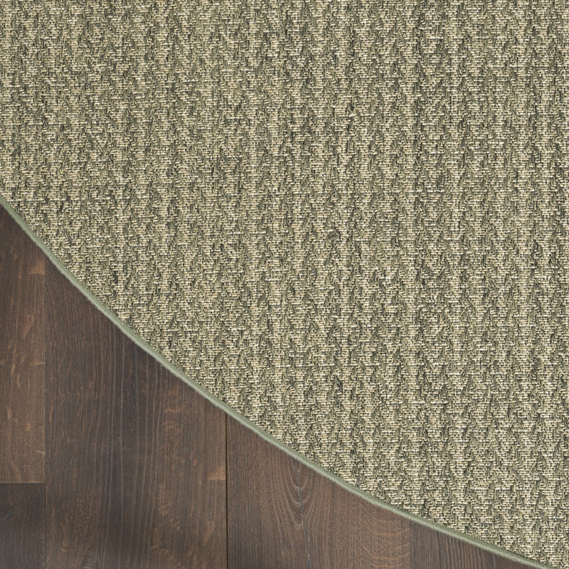 Cantara Chevron Indoor/Outdoor Area Rug, Round 8', Green/Olive