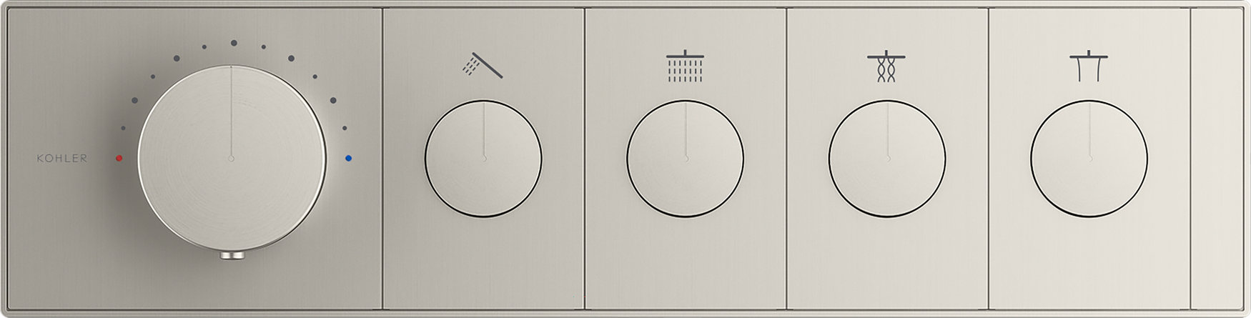 Anthem Four-Outlet Thermostatic Valve Control Panel With Recessed Push-Buttons