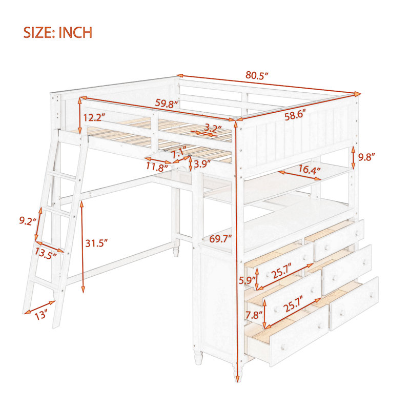 Lit mezzanine avec tiroirs et bureau, gris