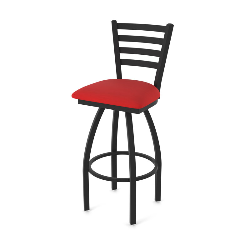 Tabouret pivotant Jackie, Noir froissé, Vinyle - rouge Canter, Tabouret de comptoir (siège d'une hauteur de 25 p