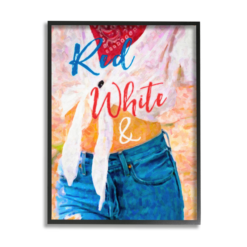 " Red White And Blue " Painting Print, Midnight Black Framed Giclee, 14" H x 11" W x 1.5" D