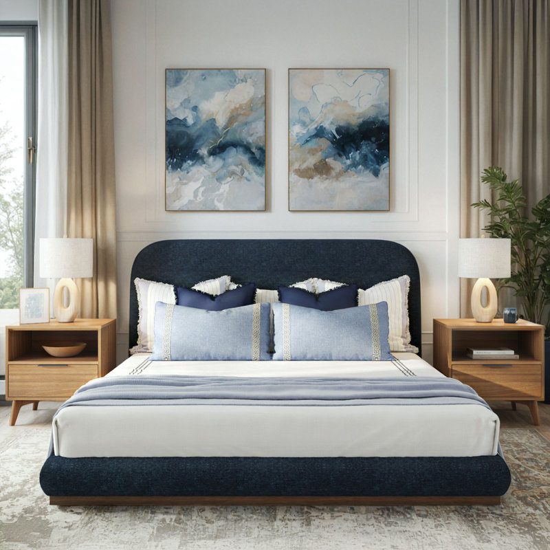 Lit tapissier Ashland (très grand), Très grand, Indigo