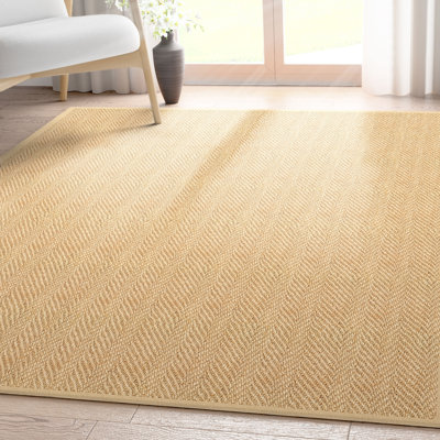 Faux-Jute Boerboel Geometric Herringbone Flat-Weave Beige Area Rug