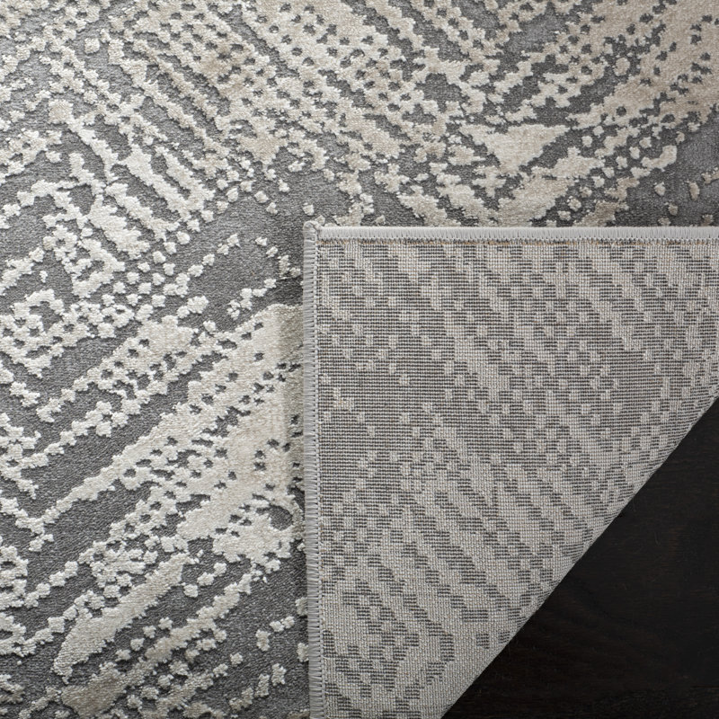 Tapis ivoire / gris à motif géométrique Edvin, Rectangle 6 pi 7 po x 9 pi