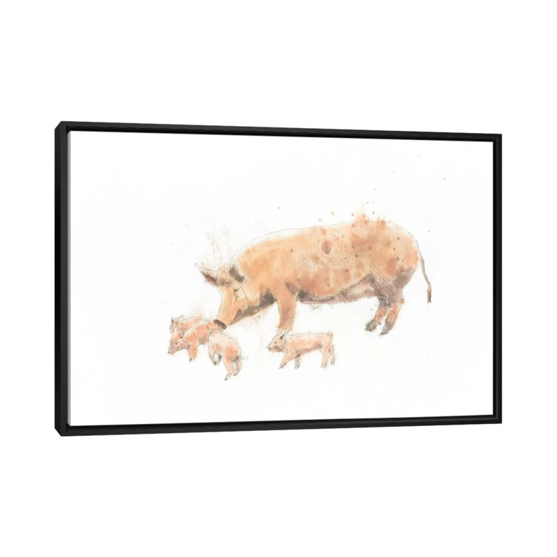 «Pig and Piglet», impression sur toile tendue, H 18 po x l 26 po x P 1,5 po, Toile avec cadre noir, Pas de tapis