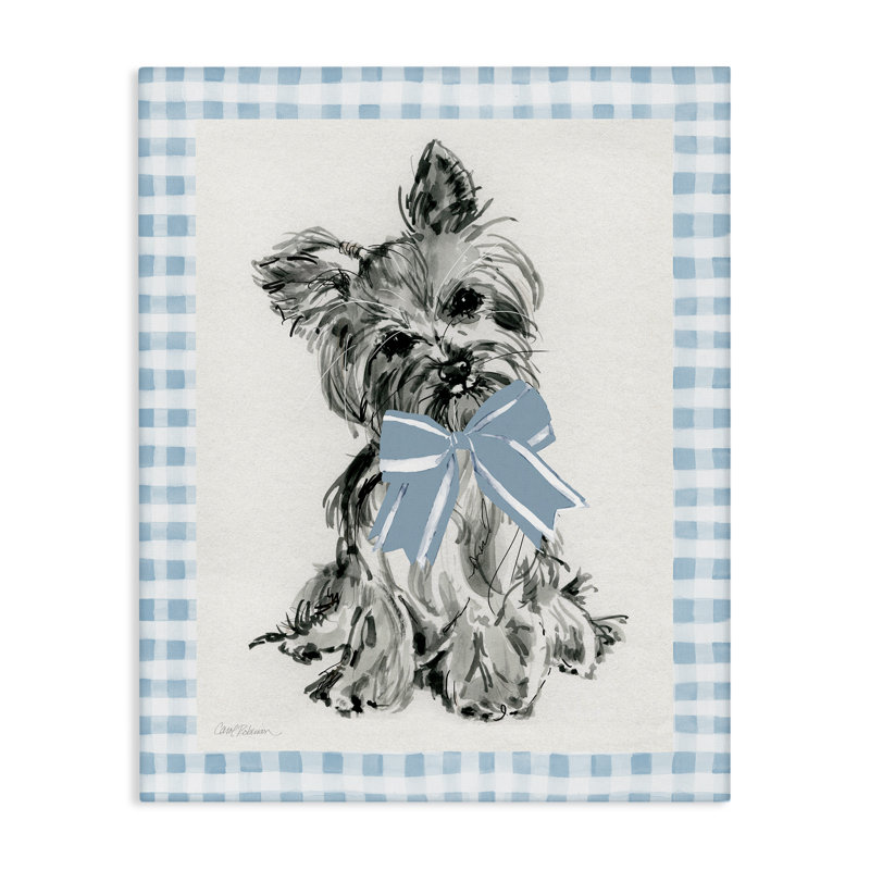 «Yorkie with Plaid Border», art mural sur toile par Carol Robinson bp-988_CN, H 48 po x l 36 po
