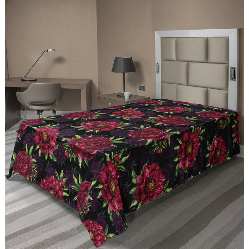 Drap plat Ambesonne, Drap plat pour lit simple, Motif floral vert