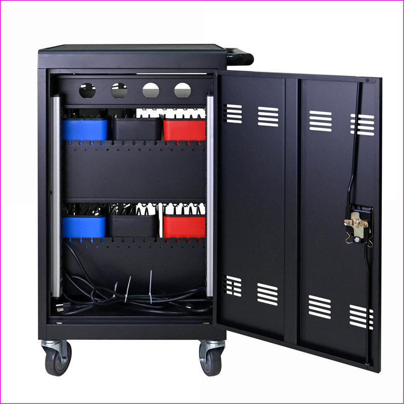 Chariot de charge mobile pour 30 tablettes / ordinateurs portables | Structure en acier | Portes verrouillables | Gestion des câbles | Métal | Noir mat