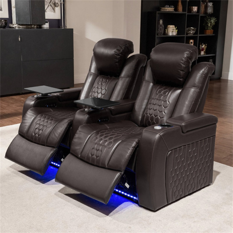 Fauteuil inclinable électrique 68,9 po 2 PC avec nappa de grain supérieur, relaxation entièrement réglable, charge intelligente, éclairage DEL RVB dynamique, CAFÉ