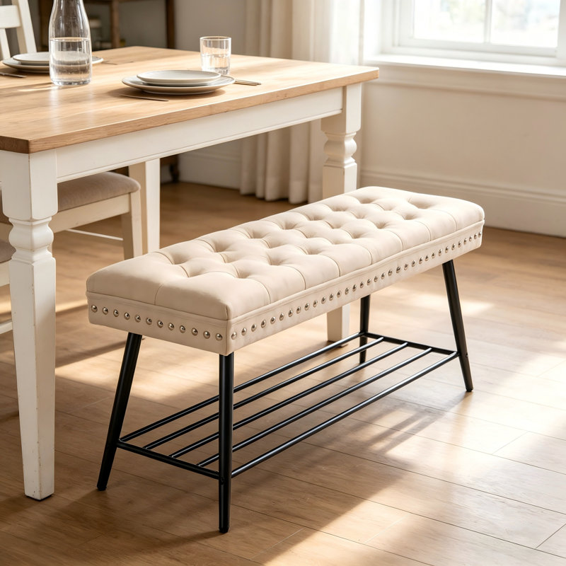 Banc de rangement touffeté rembourré, Beige