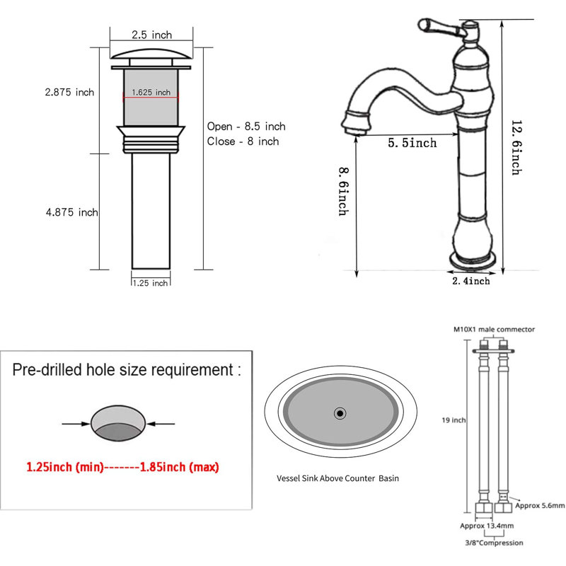 Vessel Sink Faucet Single-handle Bathroom Faucet with Drain Assembly, Oil Rubbed Bronze