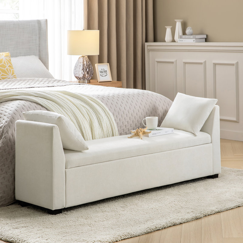 Aristides 59.8" W Storage Bench with Two Cushions, Ivory