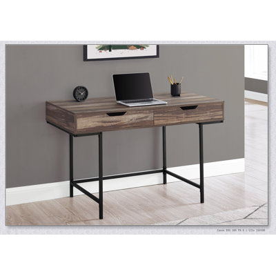 Bureau d'ordinateur moderne en bois récupéré d'aspect bois avec tiroirs de rangement pour le bureau personnel et l'ordinateur portable, alliant style et fonctionnalité.
