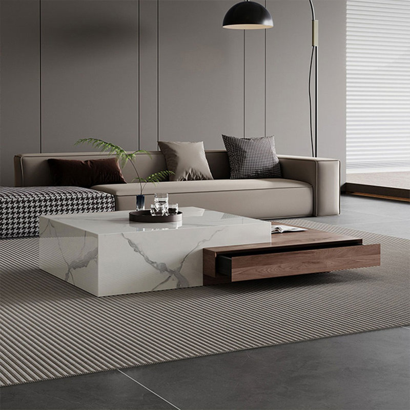 Table basse carrée en bois fritté blanc