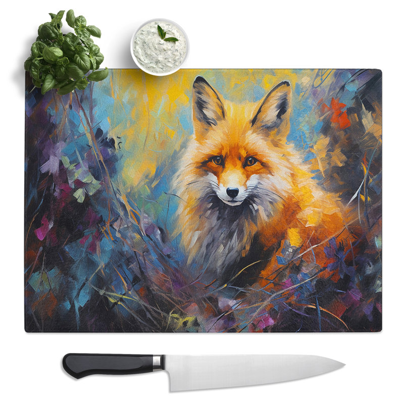 Fox Abstract Art  Glass Chopping Board