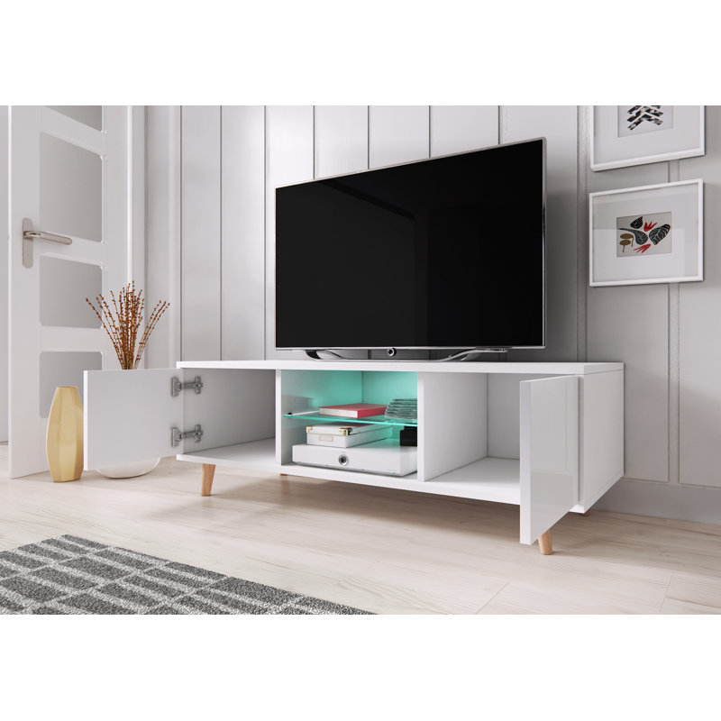 Aguirre Unfinished TV Stand for TVs up to 55", White Matte/Grey Gloss