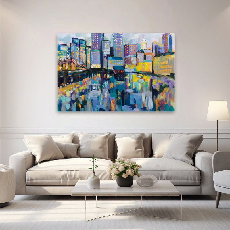 Bleu et art de Boston Harbor, H 40 po x l 60 po
