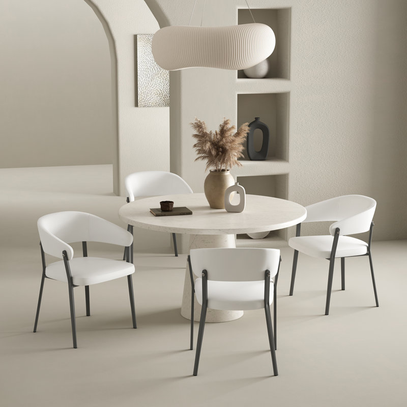 Chaise rembourrée en cuir Belle Modern, Blanc / Blanc