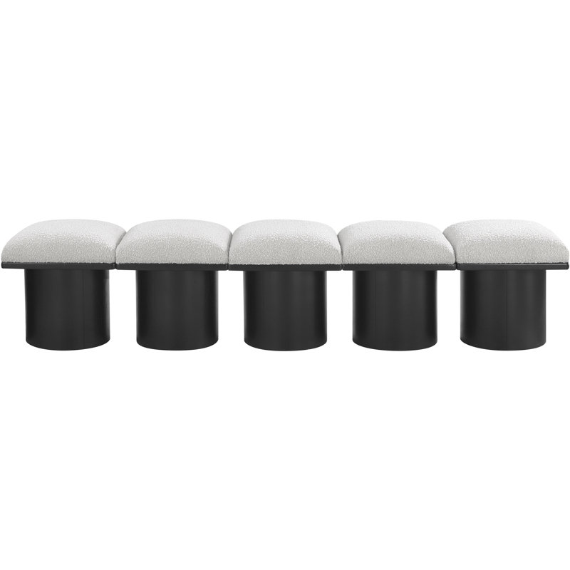 Banc rembourré Horatia, Tissu crème bouclé, H 17,5 po x l 77,5 po x P 18 po, Noir, noir, noir, noir