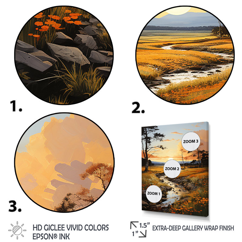 «Benedith Sunrise Golden Hour Pastoral II», reproduction sur toile, H 20 po x l 12 po x P 1 po, Cadre photo blanc
