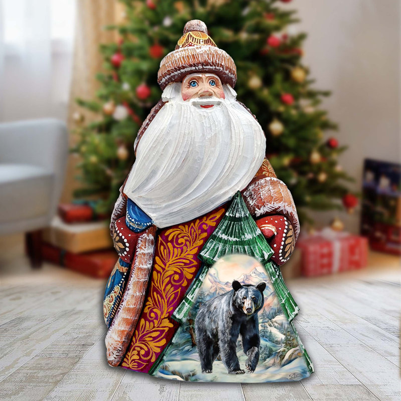 Wood Carved Figurine By G. Debrekht, Mystical Grizzly Santa