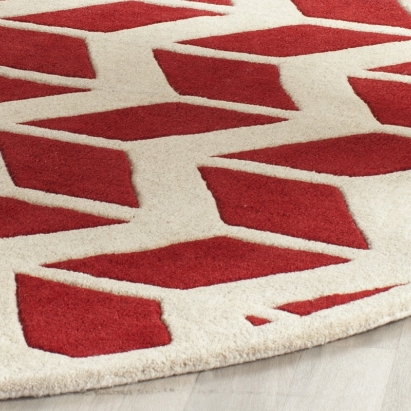 Deedie Hand Tufted Wool Chevron Rug, Round 5'