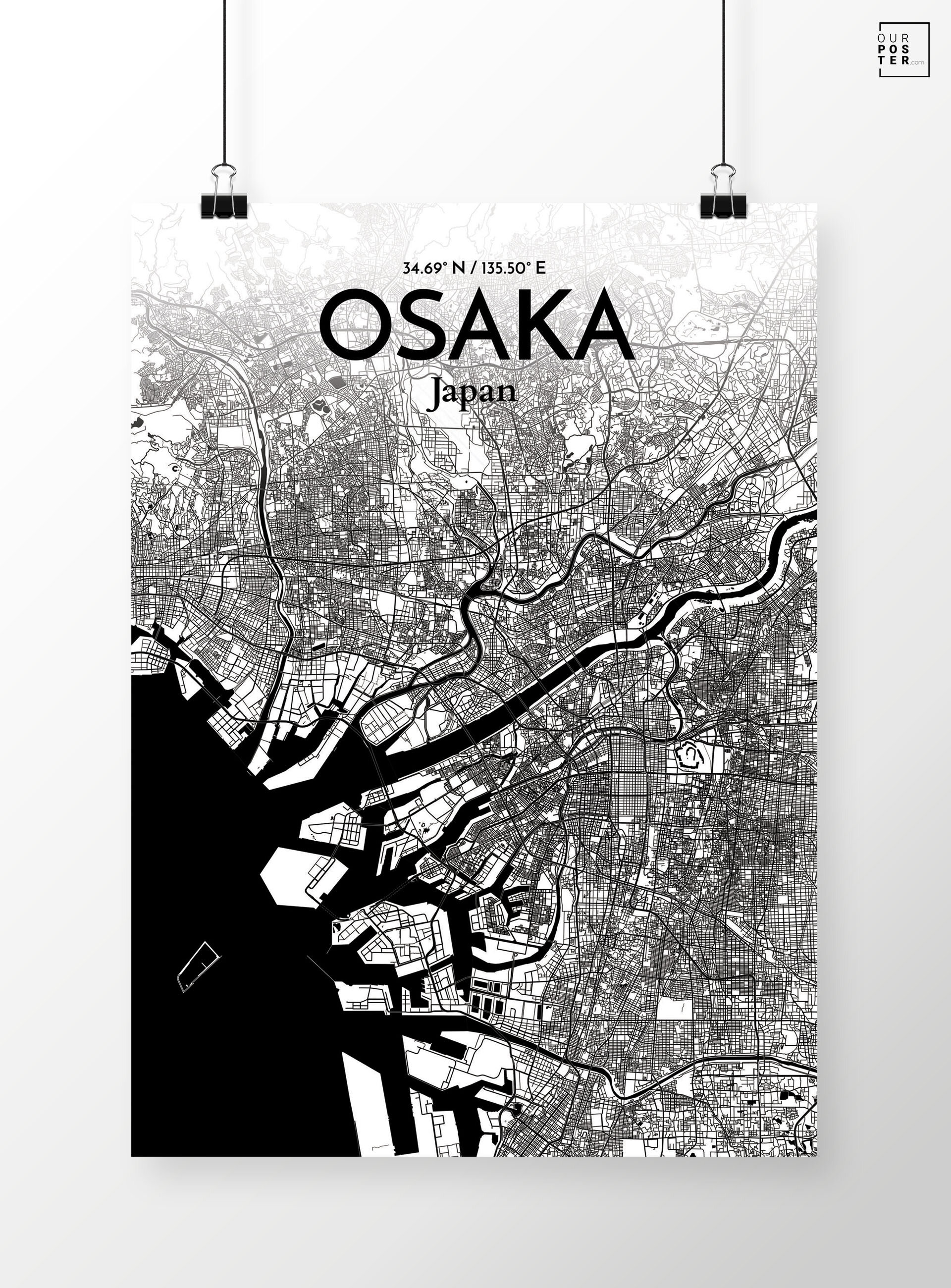 17 Stories Osaka City Map On Paper Print | Wayfair