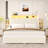 Upholstered Queen Bed Frame With 2 Storage Drawers & 2 Bedside Shelves, Modern Platform Bed With Charging Station & LED Light, Beige-1888942219