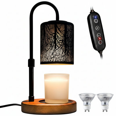 Candles Warmer With Timer And Dimmer, Adjustable Height Candle Melter, Electric Wax Warmer Vintage Home Decor For Jar Candles,2 Bulbs，Black