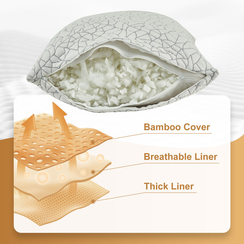 Memory Foam；Polyester Soft-Medium Cooling Pillow, Queen Pillow: 20" x 28"