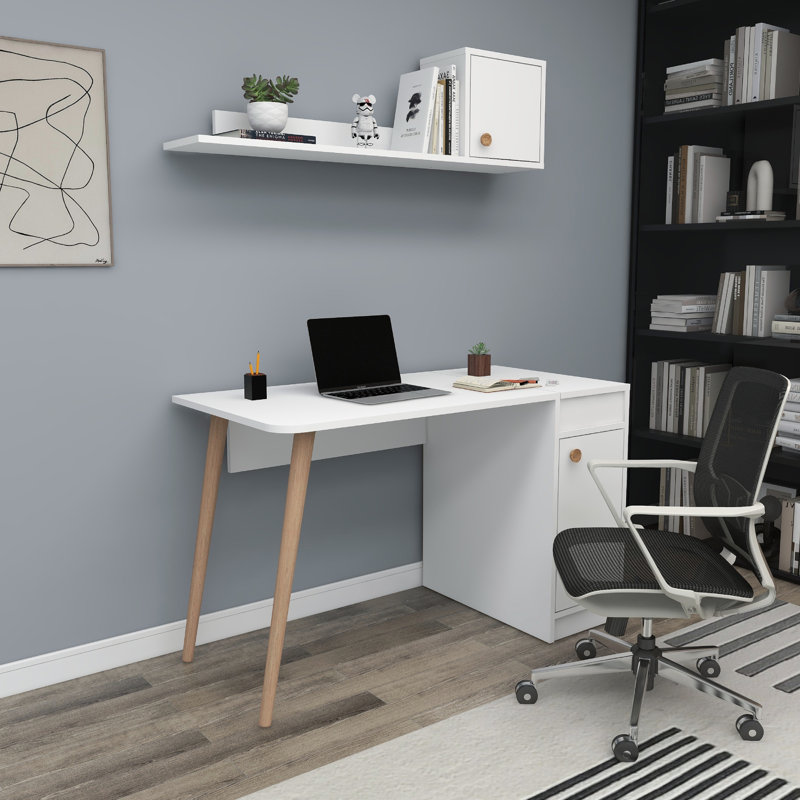 Ziva Computer Desk, White/Natural