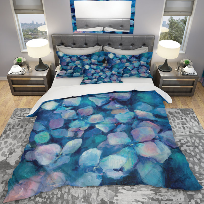 Pétales de fleur abstraits bleus - ensemble de housse de couette traditionnel - microfibre de polyester