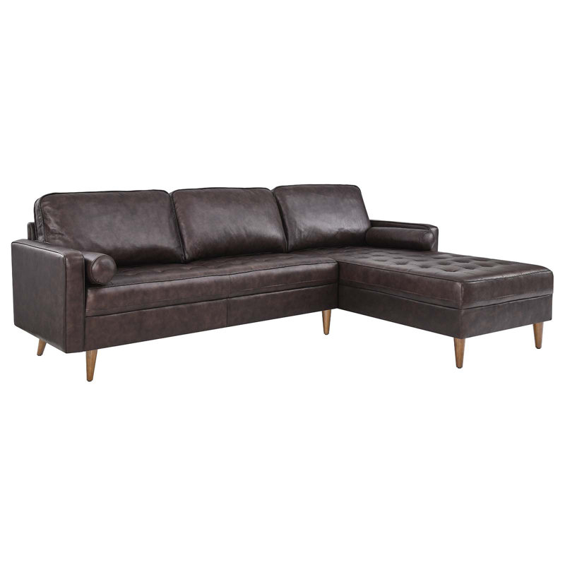 Canapé modulaire en cuir 98 po Valor, Cuir véritable brun
