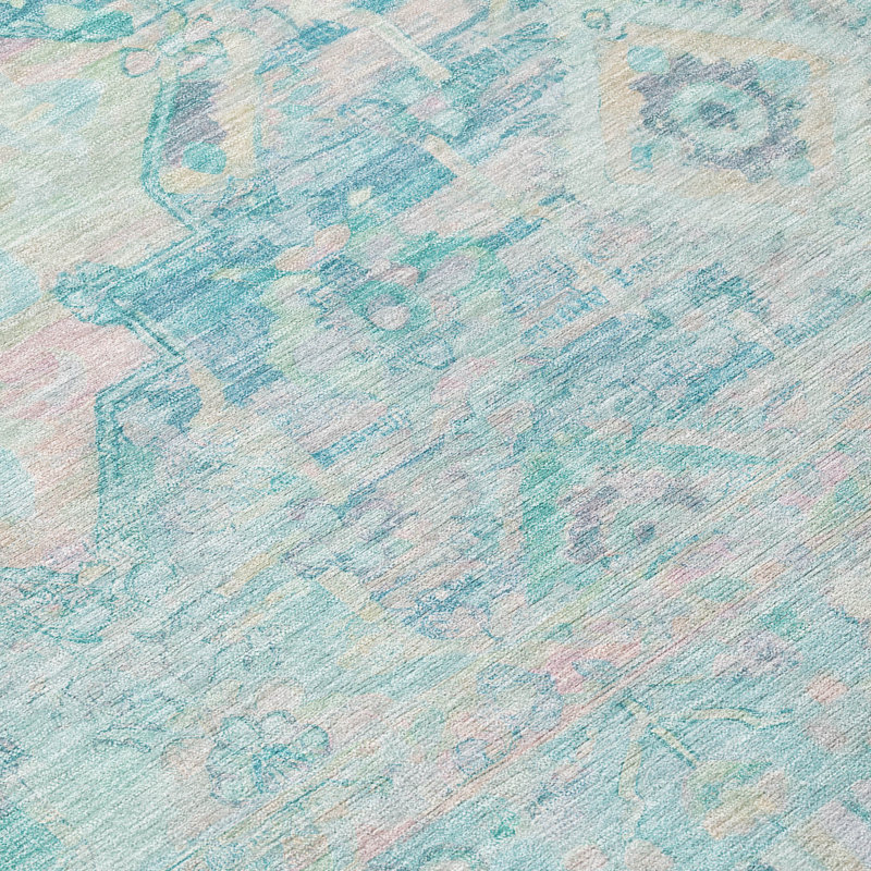 Machine Washable Indoor/Outdoor Cinead ACN1664 Teal Rug, Rectangle 10' x 14'