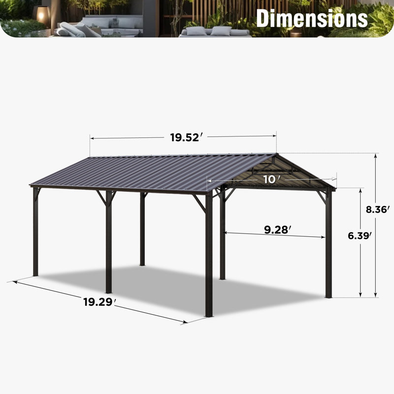 10x 20 Ft Heavy Duty Carport,Galvanized Steel Patio Gazebo