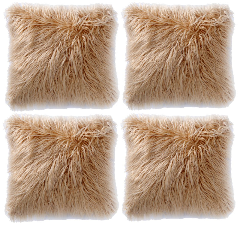 Housse de coussin carré en fausse fourrure avec insert, 20 po x 20 po, Beige, Oui