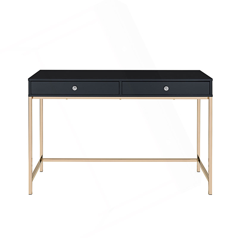 High Gloss Rectangular Writing Desk With 2 Drawers