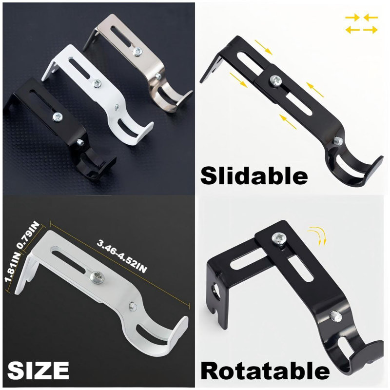 Ensemble de 4 supports de tringle à rideaux réglables, Noir