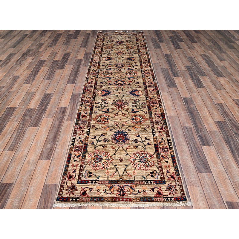 Tapis de couloir beige 100% laine noué à la main 2 pi 7 po x 9 pi 5 po 37310F1C03534883B626A29EC1EC36E7