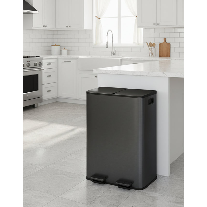 Poubelle, double étape pour les déchets et le recyclage, 8 Gallons, Noir mat