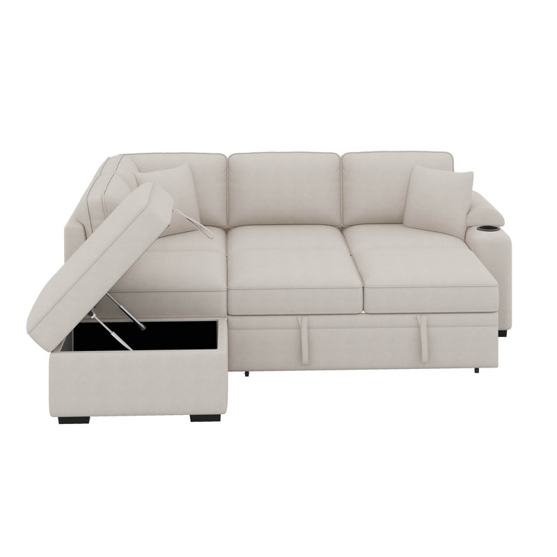 Canapé-lit, canapé-lit escamotable en L avec repose-pieds, Beige