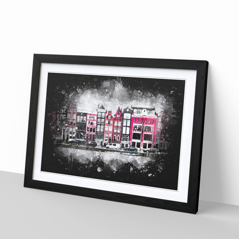 Wintertime In Amsterdam Netherlands - Single Picture Frame Print on MDF, 62cm H x 87cm W x 2cm D, Black Framed