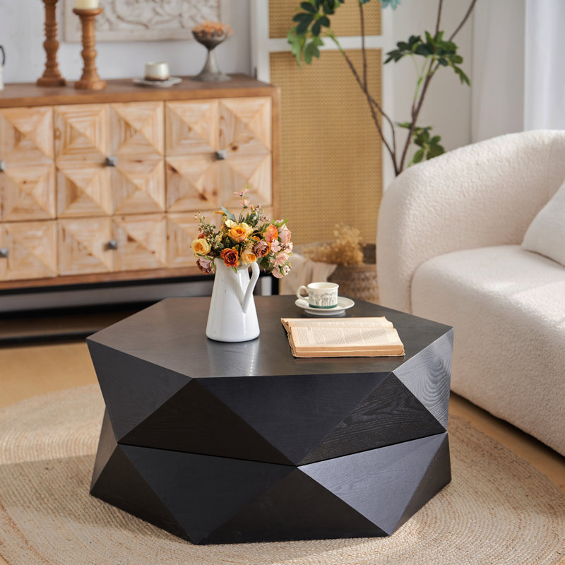 Table basse de style rétro avec plateau rabattable, Noir
