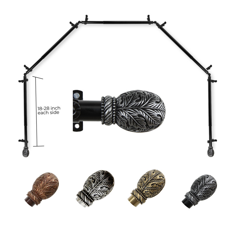 Tringle à rideaux simple à baie vitrée ajustable de 28 po à 48 po Sarina, 18 po - 28 po (chaque côté), Noir